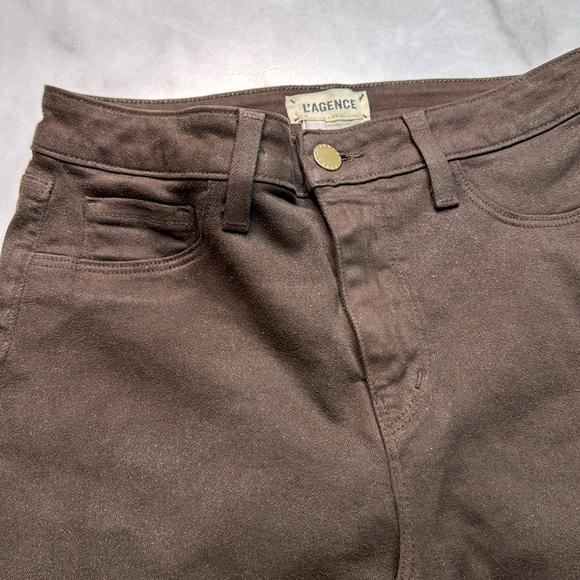 L'AGENCE Kendra High-Waisted Cropped Jeans Espresso Coated - Picture 3 of 7